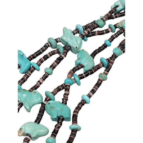 Antique Turquoise Carved Animal Stations Heshi Necklace Multistrand 24" Detailed - Picture 4 of 16